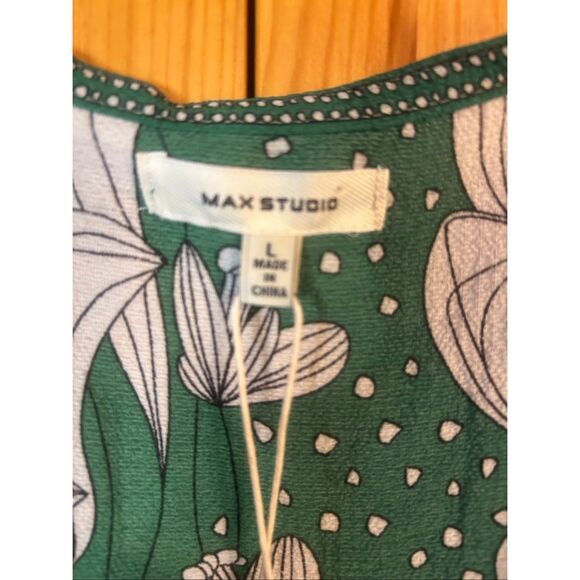Max Studio Floral Green Ruffle Crepe High Low Tie Wrap Dress NWT Size Large (597 - Picture 4 of 9